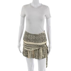 Three Of Something Womens Wrap Skirt Black Geometric Polyester Short Size XS